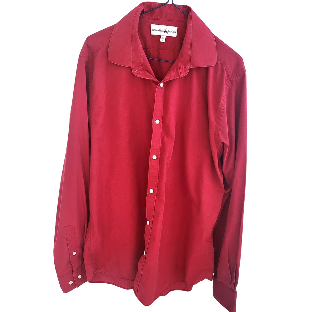 Beverly Hills Polo Club Men's Red Button Up - Large 16.5 34/35